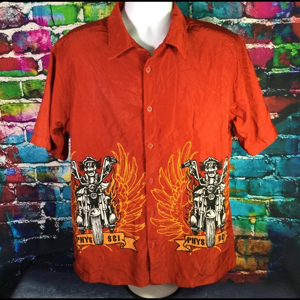 Phys.Psi Motorcycle Biker Button Front Shirt Men’s L
